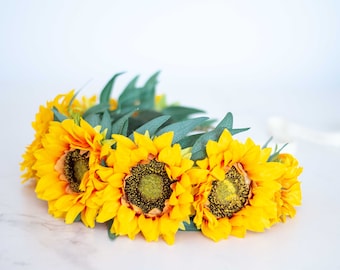 Sunflower Flower Crown: Adjustable Floral Garland, Photo Prop