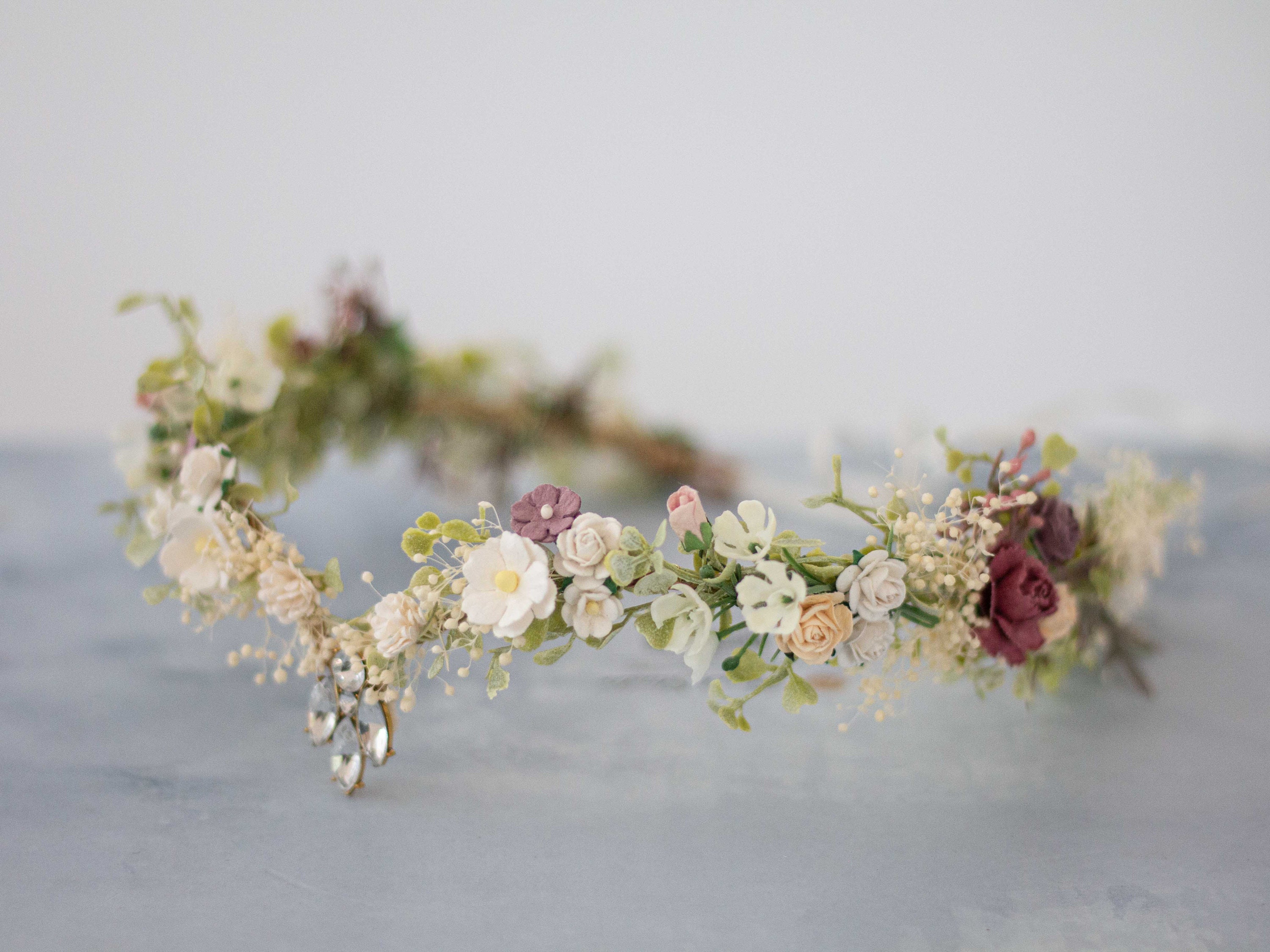 Elven crown wedding, fairy tiara, elf queen floral tiara, flower headband, elven circlet, elf headpiece, bridal headpiece with crystal