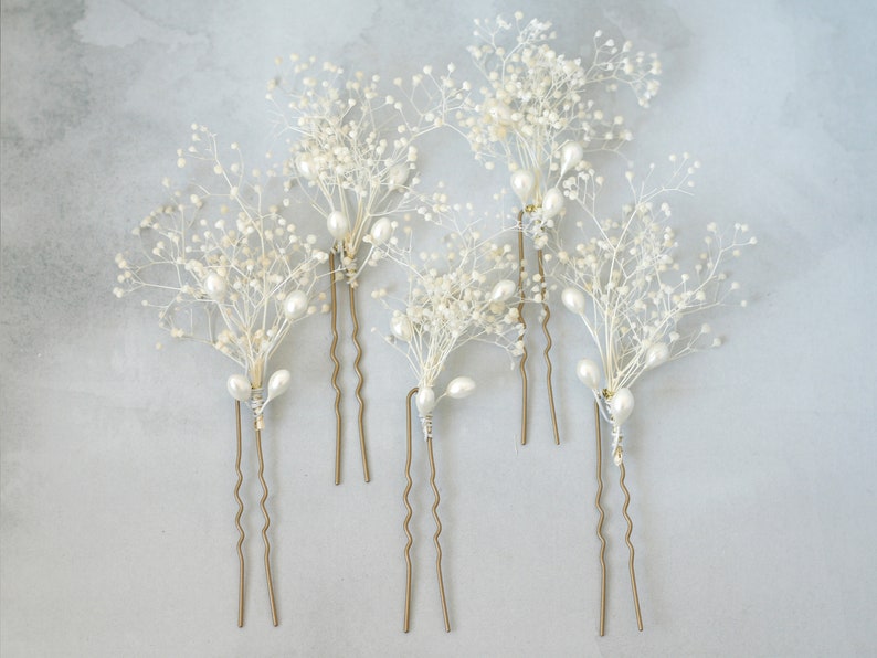 Babys breath hair pins, gypsophila hair piece, baby's breath hair pin, rustic wedding bobby pins, flower hair accessory with babys breath image 2