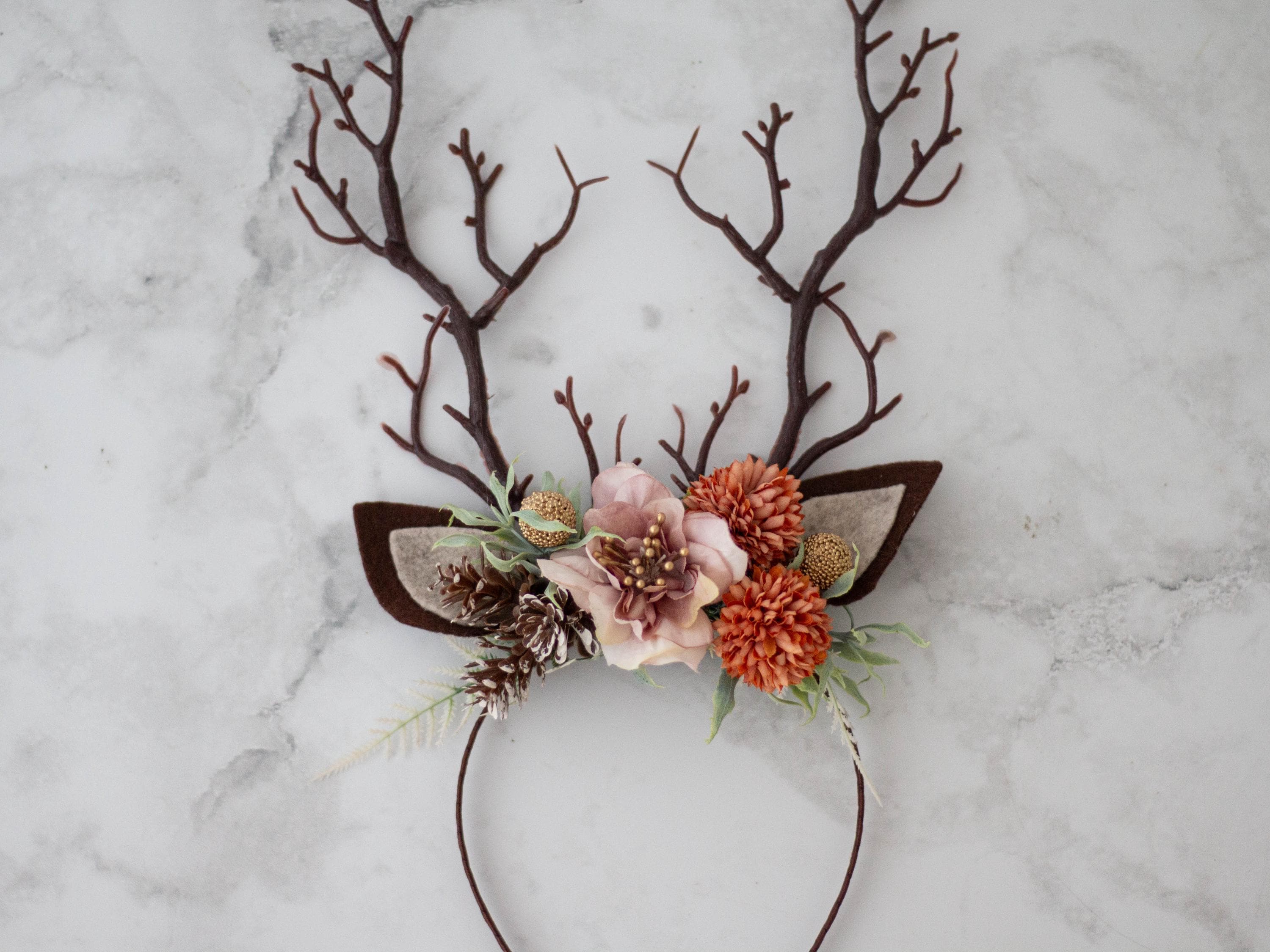 Handmade Gold Flower Antler Headband Woodland Forest Deer Horns Women Girls Amazon.com : MOSTORY Handmade Gold Flower Antler Headband  main image 3