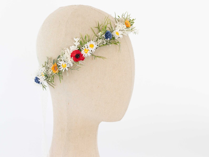 Poppy daisy flower crown wedding, baby's breath headband, dainty flower crown bridal shower, chamomile headpiece, bride flower girl halo image 7