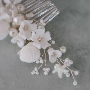 Seashell Comb Seashell Hair Comb Beach Wedding, Pure White Flower Comb, Pearl Bridal ...