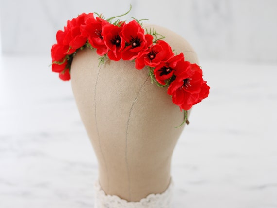 花冠 赤いポピーの花冠：ウェディングヘッドバンド - Etsy 日本