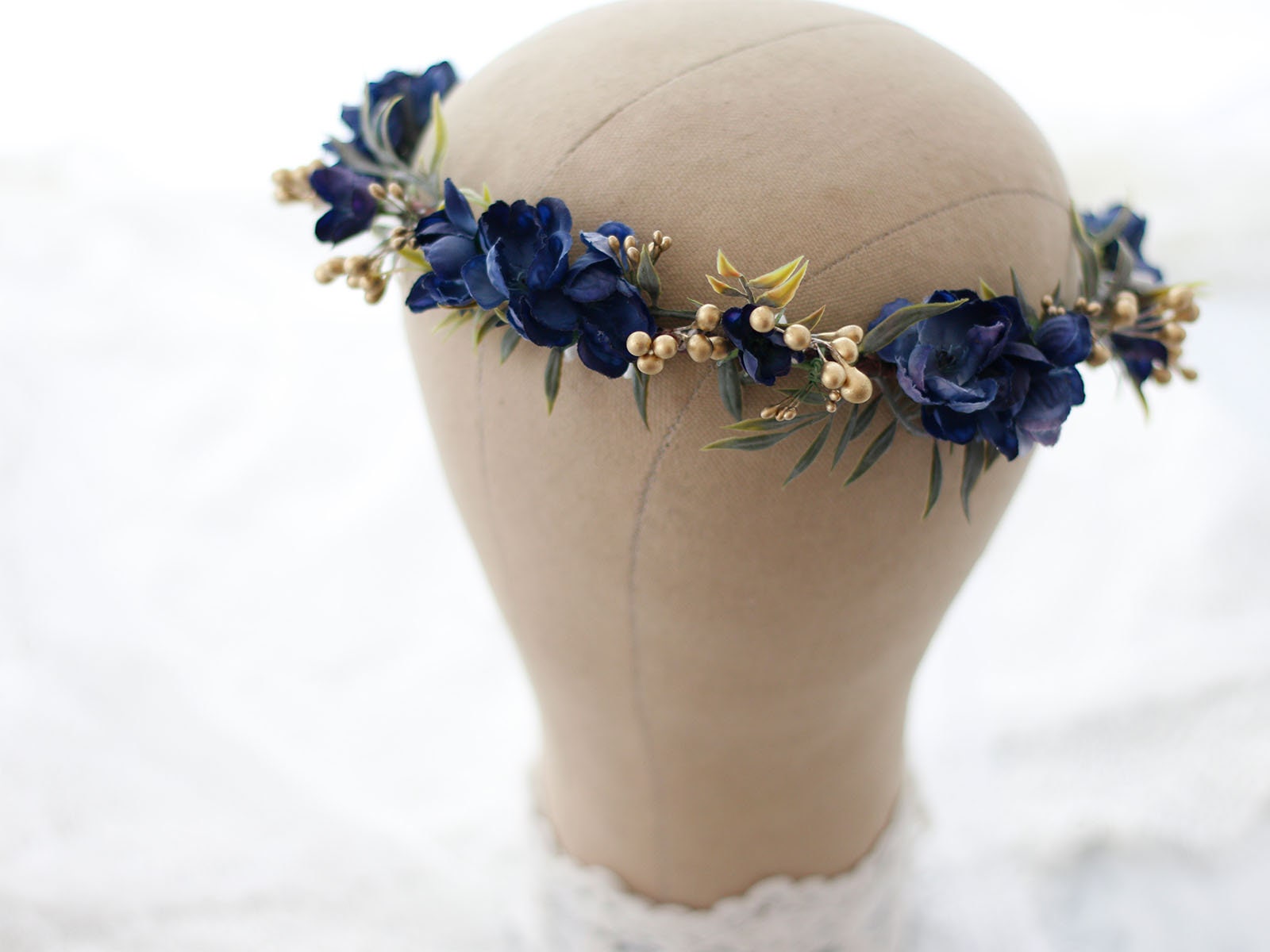 Navy Blue Flower Crown Wedding Dark Hair Wreath Boho Bride Etsy Canada