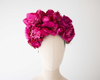 Hot Pink Flower Headband: Fuchsia Colored Oversized Floral Crown