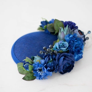 Royal blue fascinator hats for women derby, royal ascot hat, wedding guest floral headpiece, tea party head piece, women's fascinator image 1