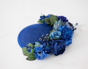 Royal blue fascinator hats for women derby, royal ascot hat, wedding guest floral headpiece, tea party head piece, women's fascinator