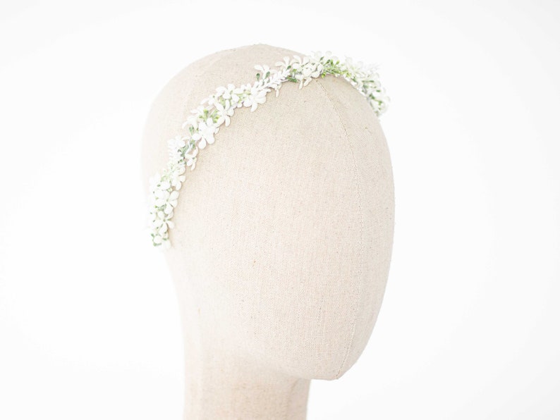 Bridal flower headband, white flower headband for wedding, floral crown for bride or bridesmaids, flower girl headpiece, bridal hair piece image 4