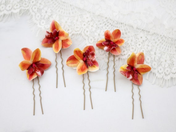 Pince à Cheveux Fleur Tropicale - Style Bohème Pour Mariage, Plage, Fête - Taille 13x12 Cm - Couleur Orange