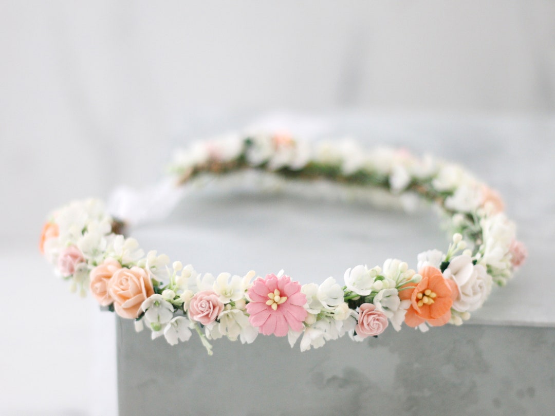 Ivory Peach Flower Crown Apricot Flower Wreath Dainty Floral - Etsy