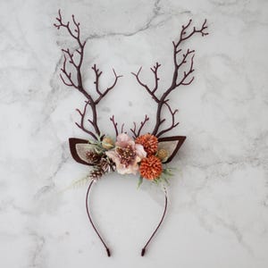 Deer Antler Flower Headband: Autumn Hairband, Animal Ear Cosplay Headpiece