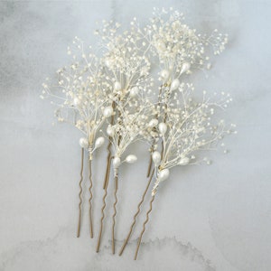 Babys breath hair pins, gypsophila hair piece, baby's breath hair pin, rustic wedding bobby pins, flower hair accessory with babys breath image 3