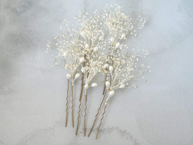 Babys breath hair pins, gypsophila hair piece, baby's breath hair pin, rustic wedding bobby pins, flower hair accessory with babys breath image 3