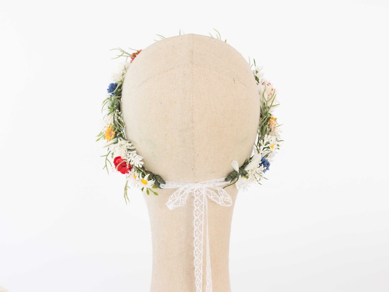 Poppy daisy flower crown wedding, baby's breath headband, dainty flower crown bridal shower, chamomile headpiece, bride flower girl halo image 8