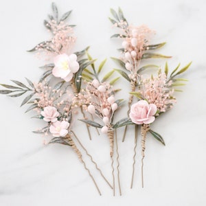 Blush flower hair pins, set dried floral hair pins, blush bobby pins wedding, bridal hair pin, ivory bridesmaid hair pin