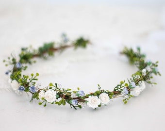 White lavender purple flower crown wedding, dainty floral wreath for bride or bridesmaids, flower girl halo, fine hair wreath