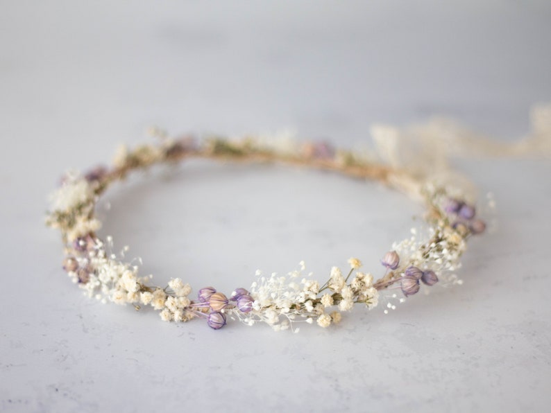 Corona de flores preservadas, diadema de novia con flores secas, tocado paniculata preservada