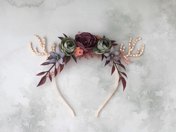 Deer Antler Headband Reindeer Headdress Fawn Flower Crown With Gold Stick Antlers Xmas Winter Photo Props Dark Antlers Cosplay Carnival Etsy Ireland