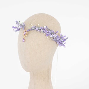 Lavender flower crown, light purple elven tiara wedding, lavender purple elf diadem for bride bridesmaids, fairy flower crown, flower halo image 6