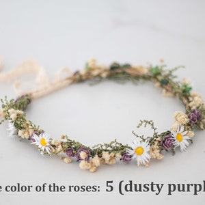 Meadow flower crown, dried flower crown for wedding, daisy floral crown, wildflower headband, dainty flower headband, flower girl halo 5 (dusty purple)