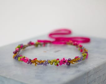 Colorful Dried Flower Crown: Bohemian Wedding Hair Wreath