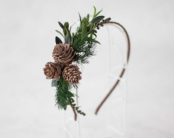 Pinecone Forest Headband: Green Wedding Hair Wreath