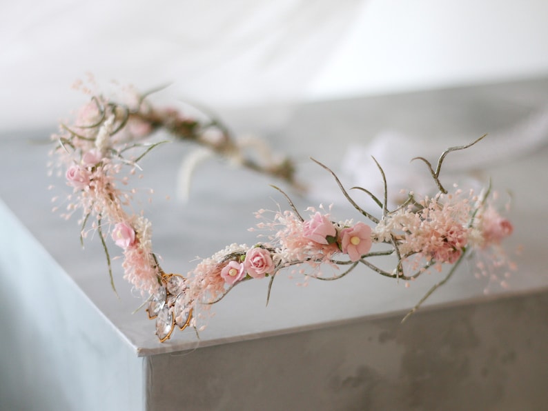 Elven fairy crown, woodland diadem, blush floral crown, fairy flower crown, elf tiara, elf headpiece, elvish tiara, babys breath elven crown image 5