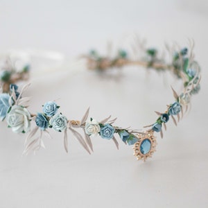 Blue Elven Tiara, Medieval Wedding Circlet, Woodland Fairy Flower Crown ...