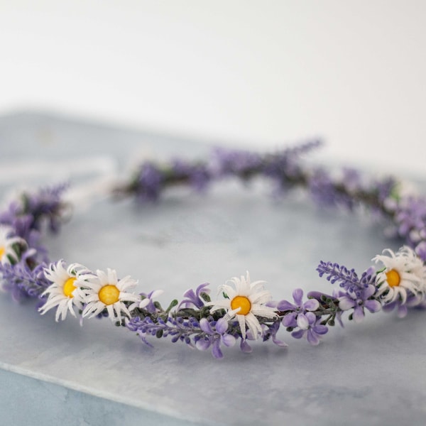 Lavande Couronne de Fleurs Mariage Couronne de Fleurs Cheveux Enfant Fille Adulte Boheme Artificielles Fille de Fleur Bandeau avec Fleurs