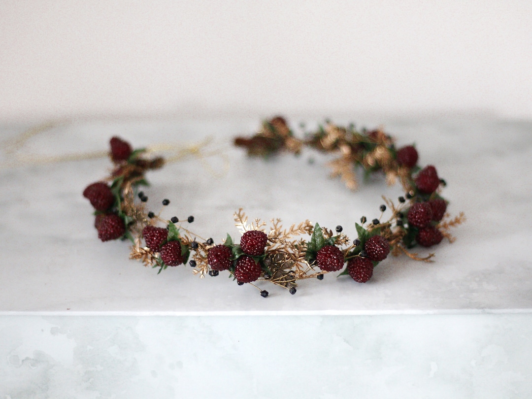 Red Raspberry Crowns Gold Raspberry Flower Crown: Burgundy Wedding Headband - Etsy