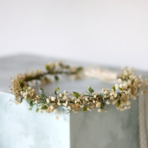 Babys breath crown, dried flower crown bridal headband, dainty flower crown,  dried babys breath headband, adjustable floral crown