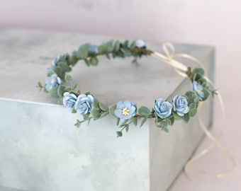 Pale blue flower crown for wedding, blue hair crown, dainty bridal wreath, blue wedding headpiece, flower girl crown, flower crown adult
