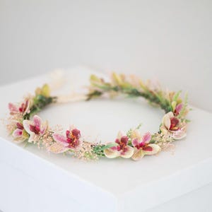 Tropical flower crown, pastel flower crown, orchid flower headband, hawaiian wedding party, destination wedding, white yellow flower crown
