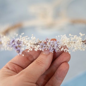 Dried flower crown, lavender purple hair wreath wedding, babys breath flower crown, lilac flower headband, bride bridesmaid flower girl halo