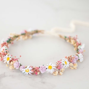 Meadow flower crown, dried flower crown for wedding, purple pink flower halo, preserved floral crown, dainty flower headband, flower girl imagem 9