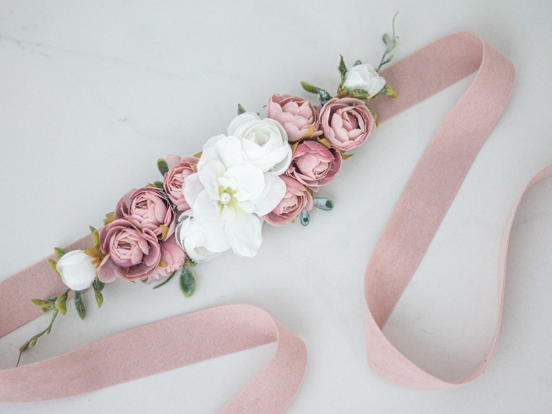 Elegant Floral Women\'s Belt - Pink and White Higohome Evening Dress Cocktail Party Sash Belt Pearls  main image 3
