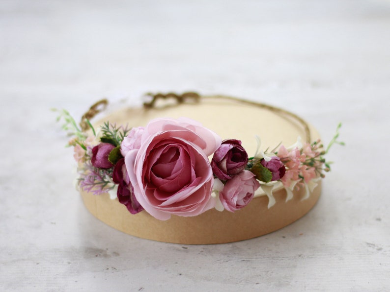 Purple peony flower crown first communion floral crown flower girl