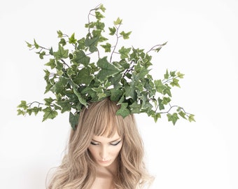 Diadema De Hojas Verdes, Hiedra Venenosa Tocado, Tocado Invitada, Corona Para Boda, Tocado Novia, Corona para el Pelo, Flores Artificiales