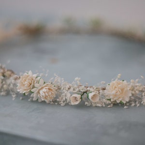 Dried baby's breath flower crown wedding, ivory hair wreath, babies breath headband, dainty hair piece, bride bridesmaids flower girl halo image 3