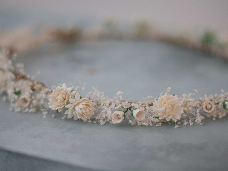 Dried baby's breath flower crown wedding, ivory hair wreath, babies breath headband, dainty hair piece, bride bridesmaids flower girl halo image 3