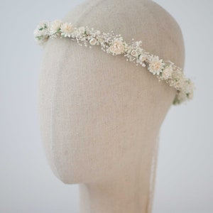 Dried baby's breath flower crown wedding, ivory hair wreath, babies breath headband, dainty hair piece, bride bridesmaids flower girl halo image 6