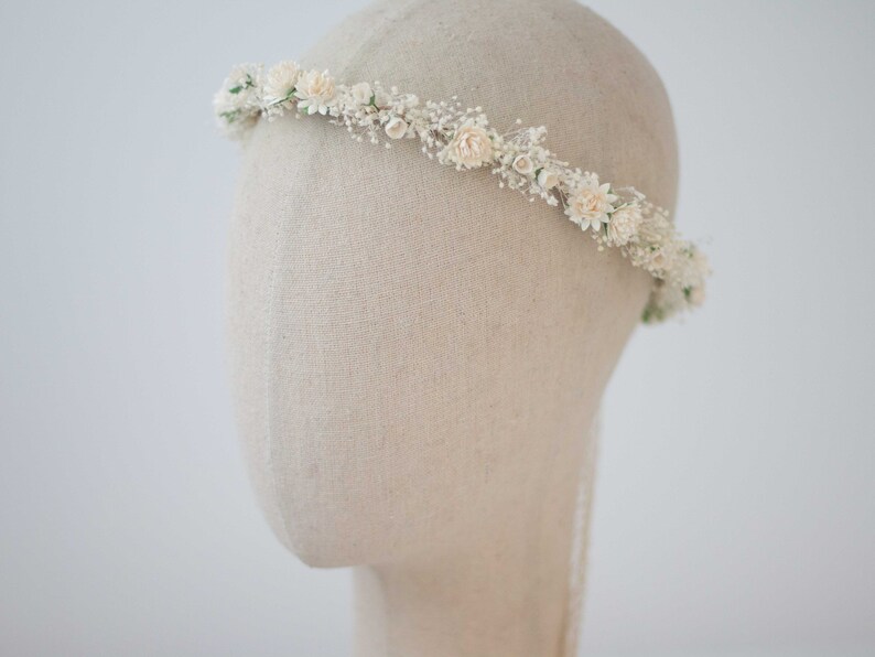 Dried baby's breath flower crown wedding, ivory hair wreath, babies breath headband, dainty hair piece, bride bridesmaids flower girl halo image 6