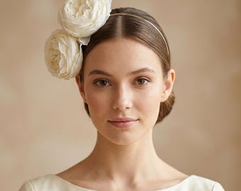Ivory Peony Headband: Romantic Flower Fascinator