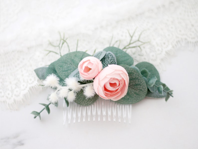boutonniere and comb set of 2 Blush peony flower comb with eucalyptus leaves for wedding