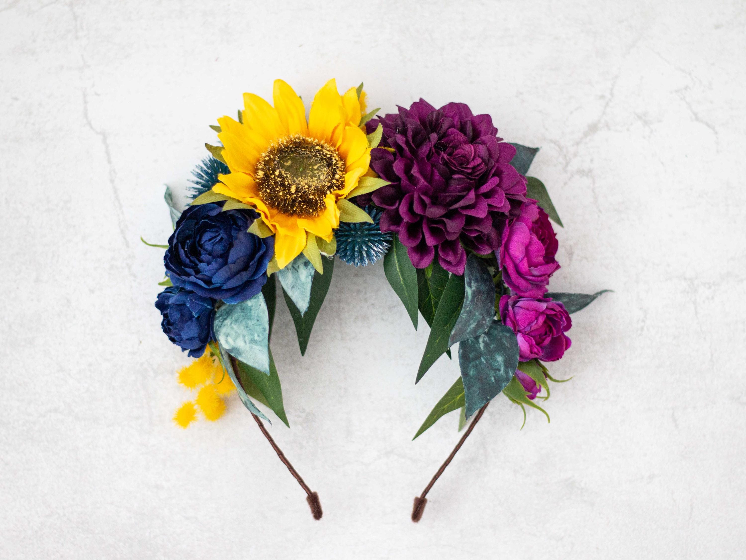 Sonnenblumen-Haarbänder – 2 Stück Set, Gelb & Weiß, Mit 11 Blüten Pro Band