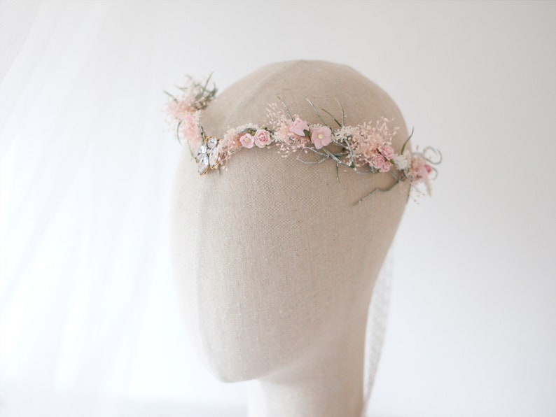 Elven fairy crown, woodland diadem, blush floral crown, fairy flower crown, elf tiara, elf headpiece, elvish tiara, babys breath elven crown image 6