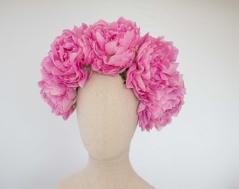 Pink flower headband, big peony headdress, extra large oversized floral head band, faerie costume, Frida Kahalo headpiece, mexican wedding