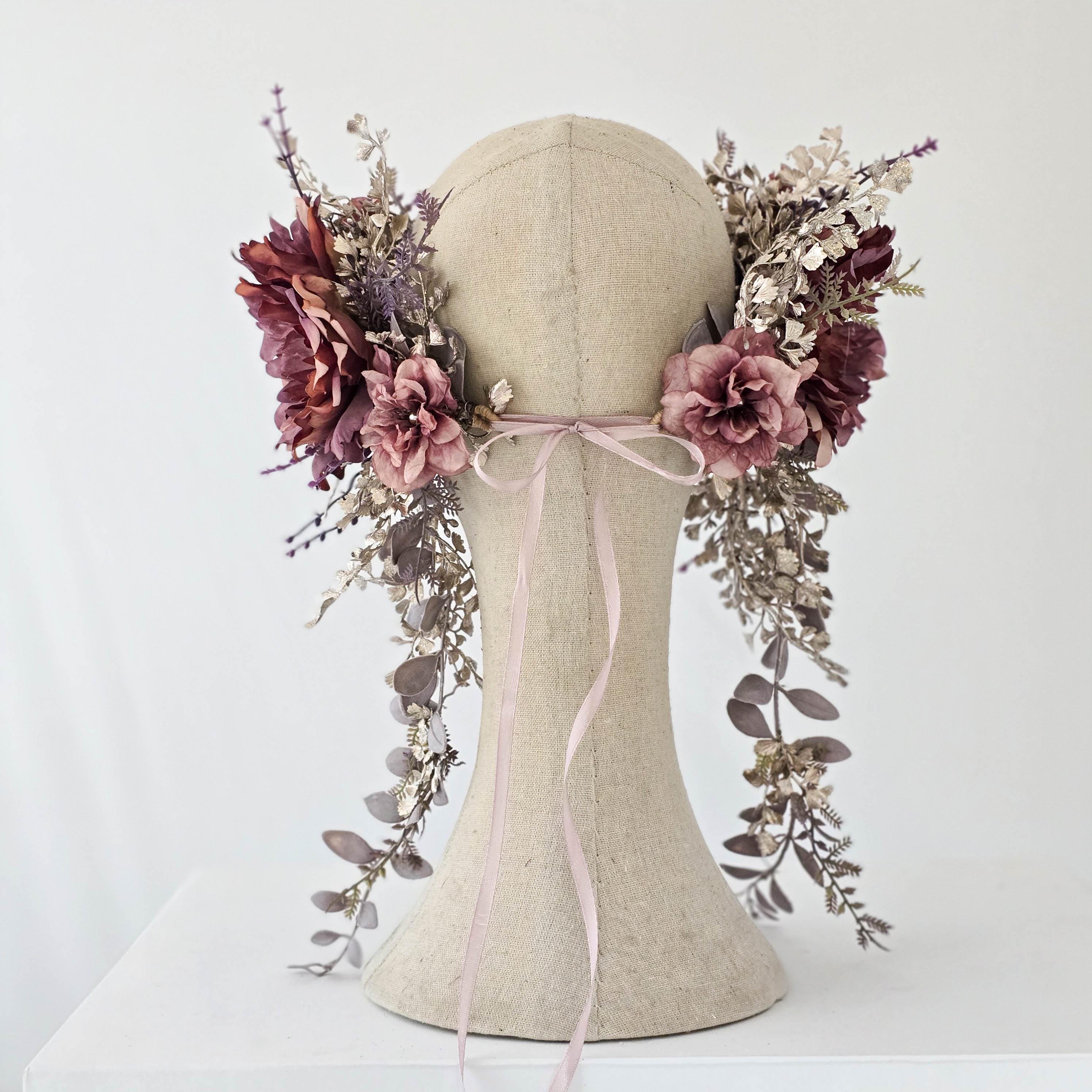 Whimsical Fairy Flower Crown: Mauve Elf Headpiece for Fantasy Wedding ...