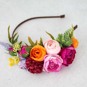 Colorful flower headband, bright flower headpiece, mexican flower crown, frida flower crown, rainbow floral headpiece, side flower hairpiece