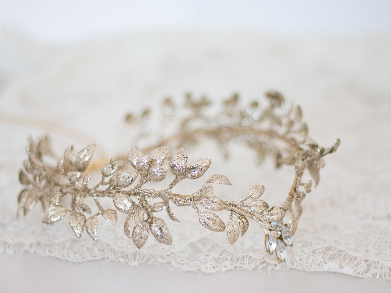 Gold leaf diadem, elvish flower crown, elf headpiece, leaf fairy crown, gold elven crown, golden leaf tiara, glitter leaves crown 